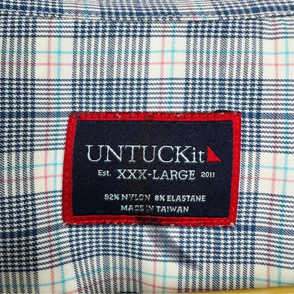 UnTuckIt Men’s size XXL Berklin Blue & White Plaid Ling Sleeve Button Down Shirt - Picture 5 of 14